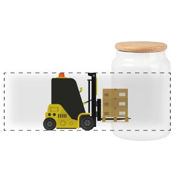 Gabelstapler - Panorama Keksdose mit Holzdeckel - Weiß - Vorne
