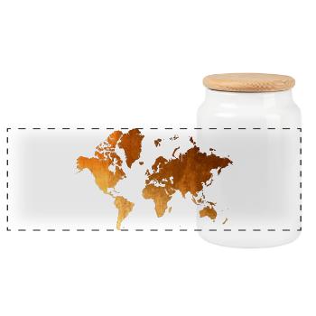 World Map Golden Earth Design - Panoramic Cookie Jar with Wooden Lid - white - Front
