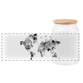 World Map Mosaic Design - Panoramic Cookie Jar with Wooden Lid - white - Front