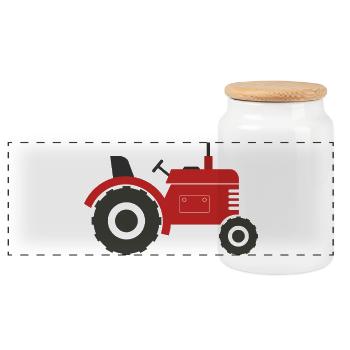 Vintage-Traktor - Panorama Keksdose mit Holzdeckel - Weiß - Vorne