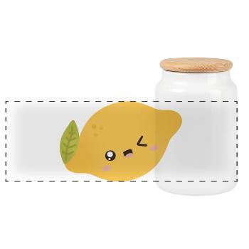 Lemon Kawaii - Panoramic Cookie Jar with Wooden Lid - white - Front