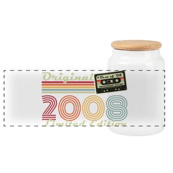Original 2008 Vintage Vintage Birthday Retro - Panoramic Cookie Jar with Wooden Lid - white - Front