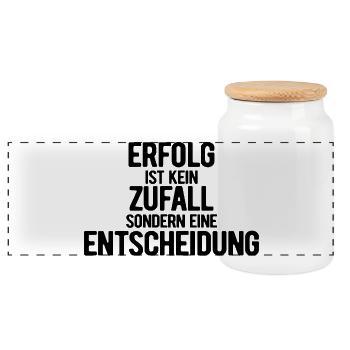 Erfolg ist kein Zufall - Motivation - Vorsätze - Panorama Keksdose mit Holzdeckel - Weiß - Vorne