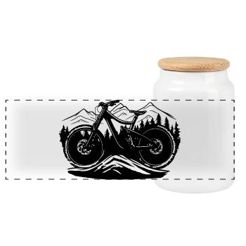 Mountain biking - Panoramic Cookie Jar with Wooden Lid - white - Front