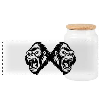 Gorilla Team - Panoramic Cookie Jar with Wooden Lid - white - Front