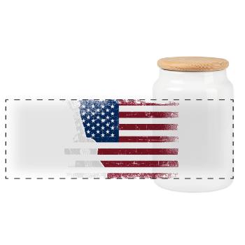 Hawaiian Ukulele Uke American Flag - Panoramic Cookie Jar with Wooden Lid - white - Front