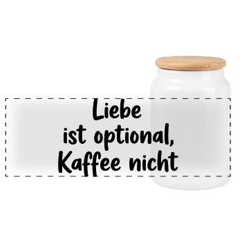 Liebe ist optional, Kaffee nicht – Kaffee Humor - Panorama Keksdose mit Holzdeckel - Weiß - Vorne