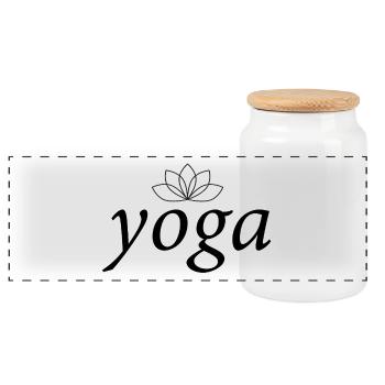 Yoga et fleur de lotus - texte noir - Boîte à biscuits avec couvercle en bois - blanc - Devant