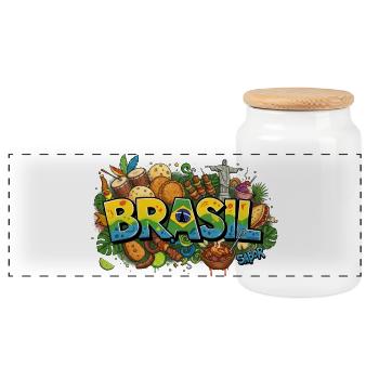 Sabor do Brasil: Authentic Brazilian Cuisine & Ico - Panoramic Cookie Jar with Wooden Lid - white - Front