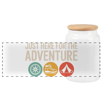 Just Here for the Adventure - Panoramic Cookie Jar with Wooden Lid - white - Front