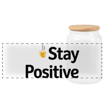 Stay Positive Kaffeetasse - Panorama Keksdose mit Holzdeckel - Weiß - Vorne