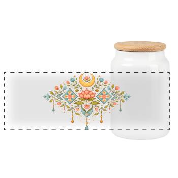 Frühlingsornament mit Blumen und Mond - Panorama Keksdose mit Holzdeckel - Weiß - Vorne