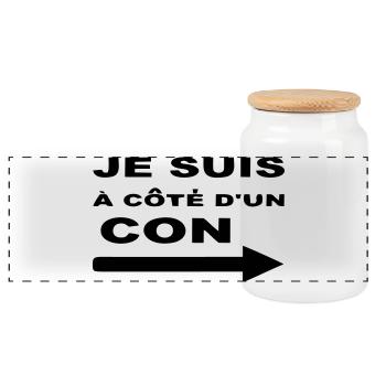 Je Suis À Côté D UN CON - Boîte à biscuits avec couvercle en bois - blanc - Devant