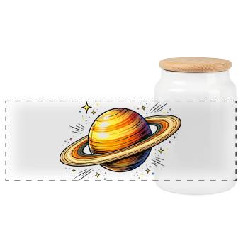 Planète Saturne - Boîte à biscuits avec couvercle en bois - blanc - Devant
