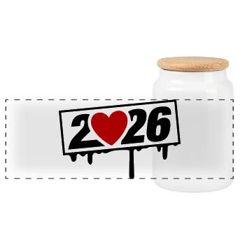 Cœur année 2026 - Boîte à biscuits avec couvercle en bois - blanc - Devant