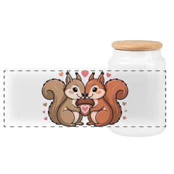 Eichhörnchen Paar Valentinstag - Panorama Keksdose mit Holzdeckel - Weiß - Vorne