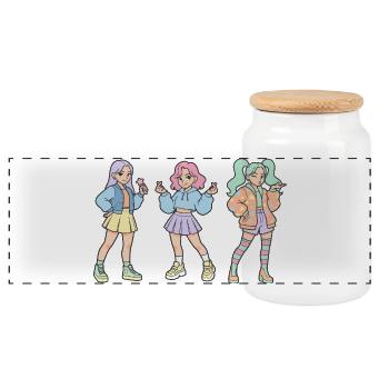 Kpop Korean Music Cute Korea Girl Kpop Fans Finger - Panoramic Cookie Jar with Wooden Lid - white - Front