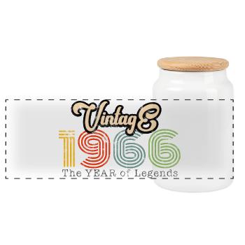 1966 Vintage - Panorama Keksdose mit Holzdeckel - Weiß - Vorne