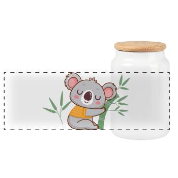 Zen-Koala auf Bambus - Panorama Keksdose mit Holzdeckel - Weiß - Vorne