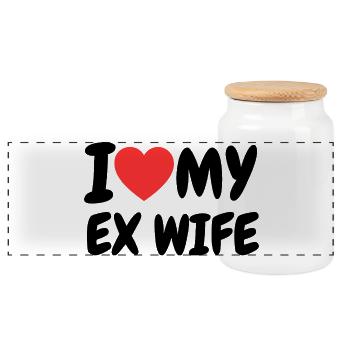 I Love My Ex Wife Heart Family Funny - Panoramic Cookie Jar with Wooden Lid - white - Front