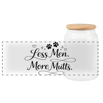 Less men. More mutts. - Panoramic Cookie Jar with Wooden Lid - white - Front