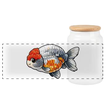 SUPER FAT RANCHU© Silver Red Wen Ranchu Goldfish - Panorama Keksdose mit Holzdeckel - Weiß - Vorne