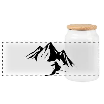 Mountains Skiers - Panoramic Cookie Jar with Wooden Lid - white - Front