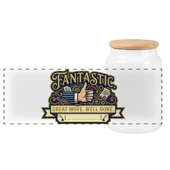 Fantastically well done - Panoramic Cookie Jar with Wooden Lid - white - Front