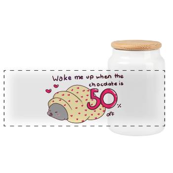 Wake me up when the chocolate is 50% off - Panorama Keksdose mit Holzdeckel - Weiß - Vorne