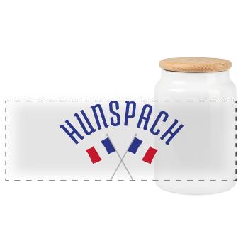 Hunspach Crossed French Flags Emblem - Panoramic Cookie Jar with Wooden Lid - white - Front