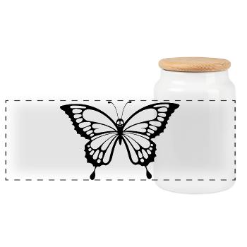 Skull and black butterfly - Panoramic Cookie Jar with Wooden Lid - white - Front