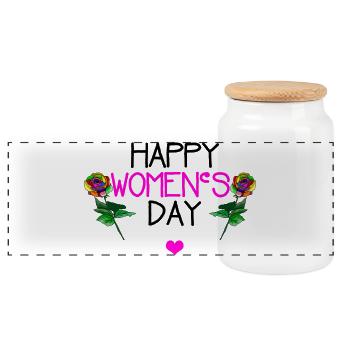Happy Women's Day - Panoramic Cookie Jar with Wooden Lid - white - Front