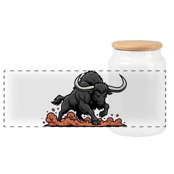 Black Buffalo Charge Mascot Buffalo Power - Panoramic Cookie Jar with Wooden Lid - white - Front