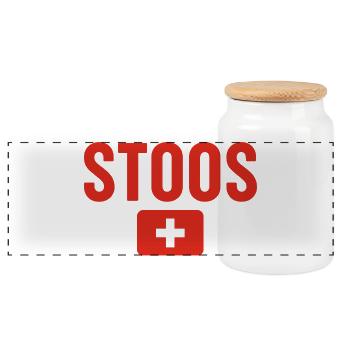Stoos Schweiz Flagge - Panorama Keksdose mit Holzdeckel - Weiß - Vorne