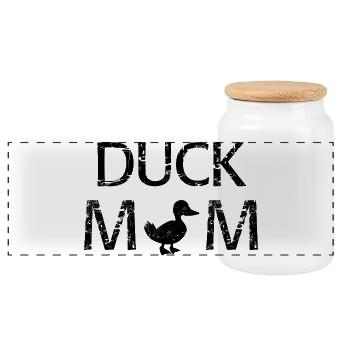 Duck Mom Cute Funny Shirt - Panoramic Cookie Jar with Wooden Lid - white - Front