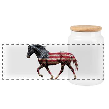 Drapeau des États-Unis de cheval - Boîte à biscuits avec couvercle en bois - blanc - Devant