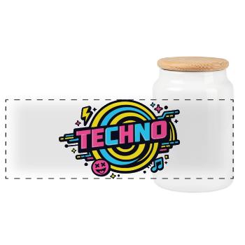 Techno Neon Retro Kreis - Panorama Keksdose mit Holzdeckel - Weiß - Vorne