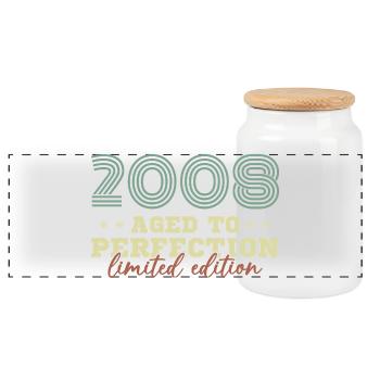 2008 Vintage Rétro Cadeau d’anniversaire - Boîte à biscuits avec couvercle en bois - blanc - Devant