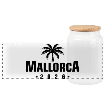 Mallorca 2026 - Panorama Keksdose mit Holzdeckel - Weiß - Vorne