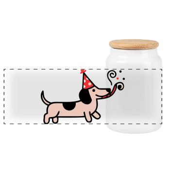 Party Dackel Geburtstag Hund - Panorama Keksdose mit Holzdeckel - Weiß - Vorne