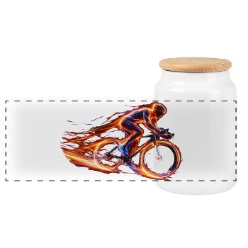 Road Bike Rider Speed Bike Design - Panoramic Cookie Jar with Wooden Lid - white - Front