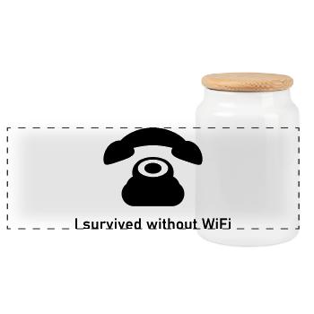 OLD VINTAGE PHONE AND NO WIFI I SURVIVED - Panoramic Cookie Jar with Wooden Lid - white - Front