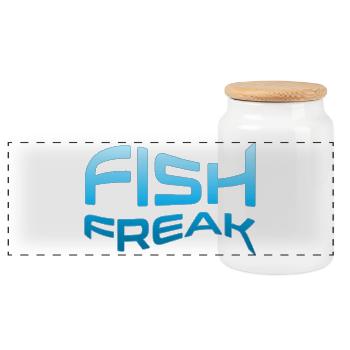 FISH FREAK Aquatic Typography - Panoramic Cookie Jar with Wooden Lid - white - Front