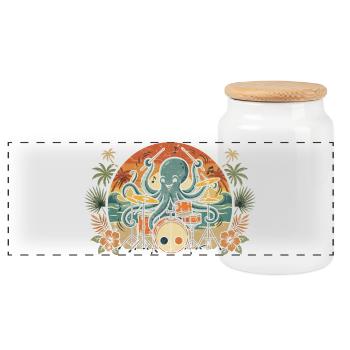 Tropischer Octopus-Drummer - Panorama Keksdose mit Holzdeckel - Weiß - Vorne