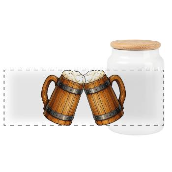 Prost! Zwei Bierkrüge Stoßen - Panorama Keksdose mit Holzdeckel - Weiß - Vorne