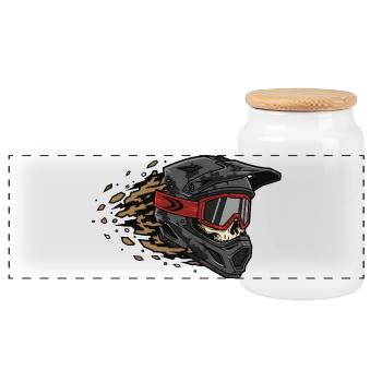 Skull Fahrrad MTB Mountainbike Rennrad Design - Panorama Keksdose mit Holzdeckel - Weiß - Vorne