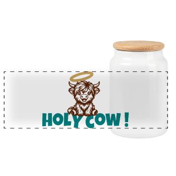 Holy Cow Halo Cartoon - Panorama Keksdose mit Holzdeckel - Weiß - Vorne