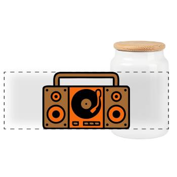 Retro Boombox Ghettoblaster 80er - Panorama Keksdose mit Holzdeckel - Weiß - Vorne