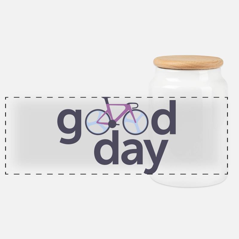 Gute Day Fahrrad Typografie Logo - Panorama Keksdose mit Holzdeckel - Weiß