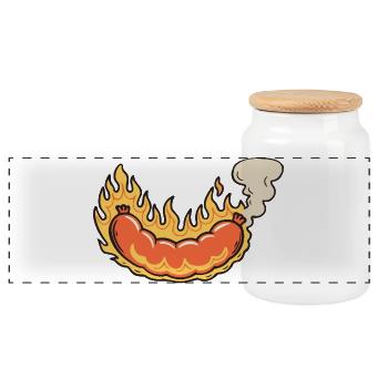 Hot Dog in Flames Cartoon - Panoramic Cookie Jar with Wooden Lid - white - Front